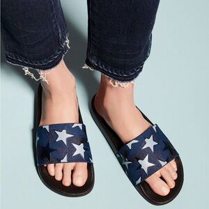 Valentino Garavani Navy Star Print Slide Sandals